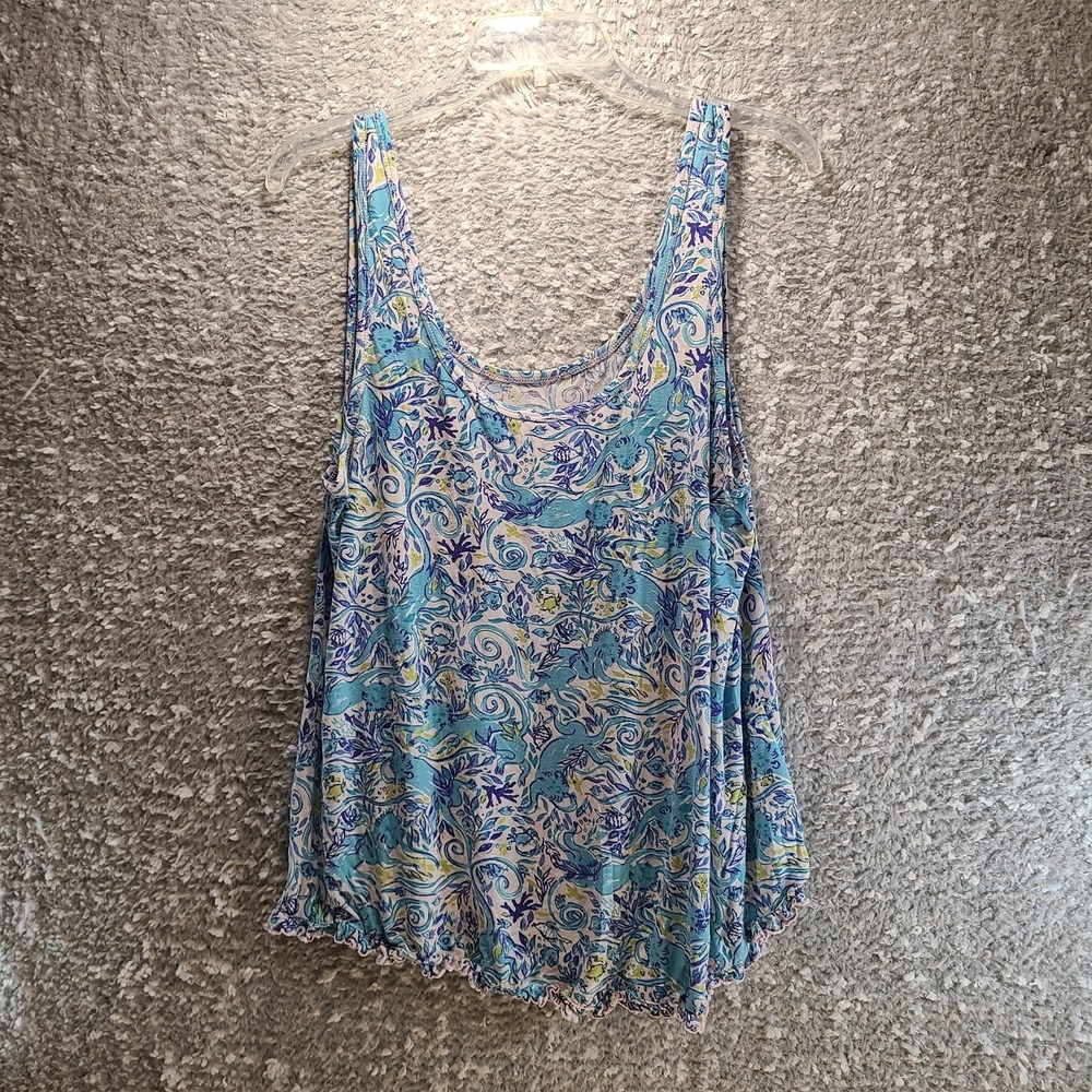 Lilly Pulitzer Monkey Ruffle Tank Size Large Viscose